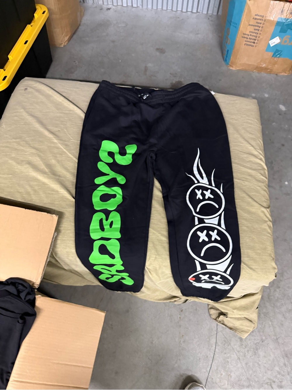 Sad Boys Black Men’s Joggers with Green 'WDBOYS' Graphic